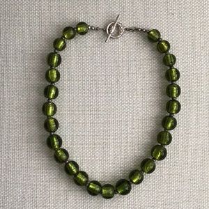 Glass bead necklace with silver toggle clasp